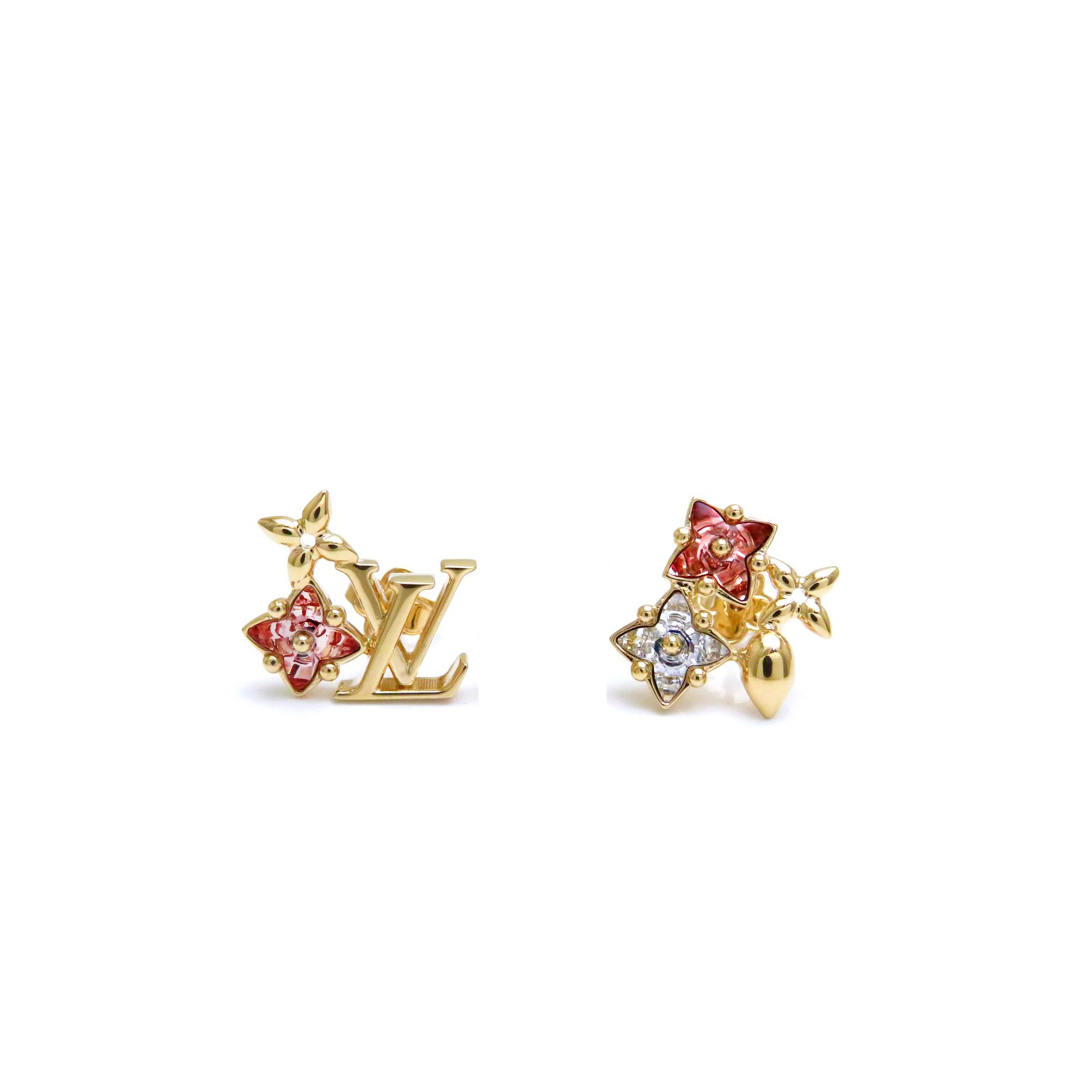l**is V*t*n metal crystal loulougram monogram flowers earrings gold m00788